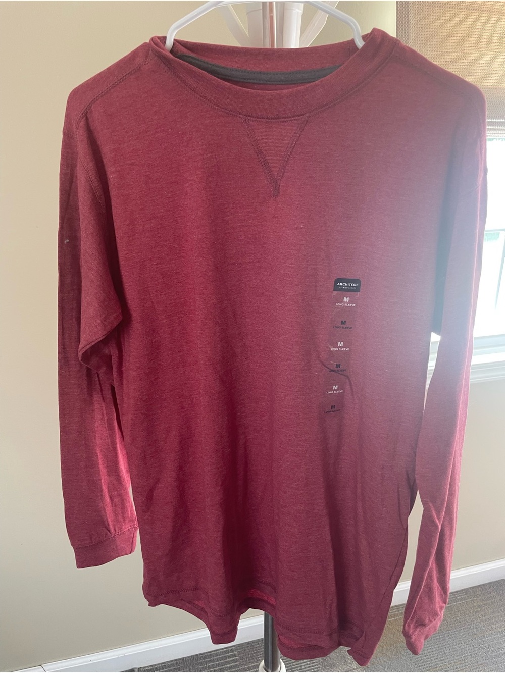 Architect Men's Long Sleeve Crewneck Shirt in Maroon